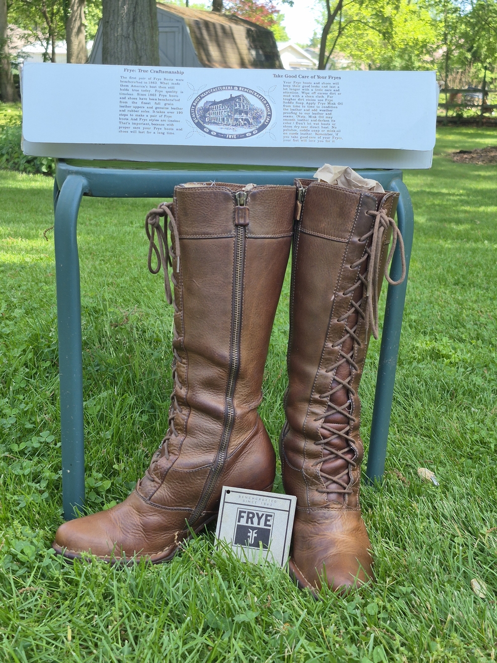 VINTAGE Frye Villager Lace Antique Gold Boots-7.5 - Picture 2 of 16